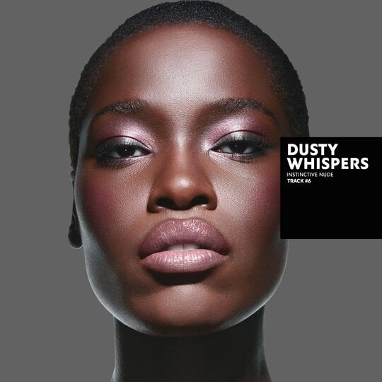 Awar, deep skin tone, with an instinctive nude eye look and dusty whispers glossy lips.