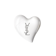 Glossy white heart CARE CRUSH Hand & Body serum-in-cream product with silver YSL logo. Chic skincare packshot.