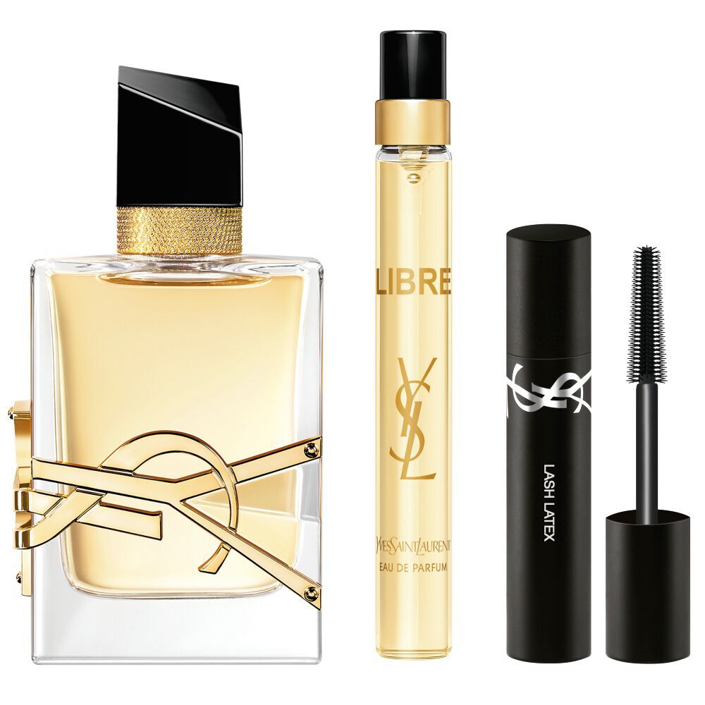 YSL LIBRE Eau de Parfum 50ml bottle, travel spray, and mini Lash Clash mascara. 