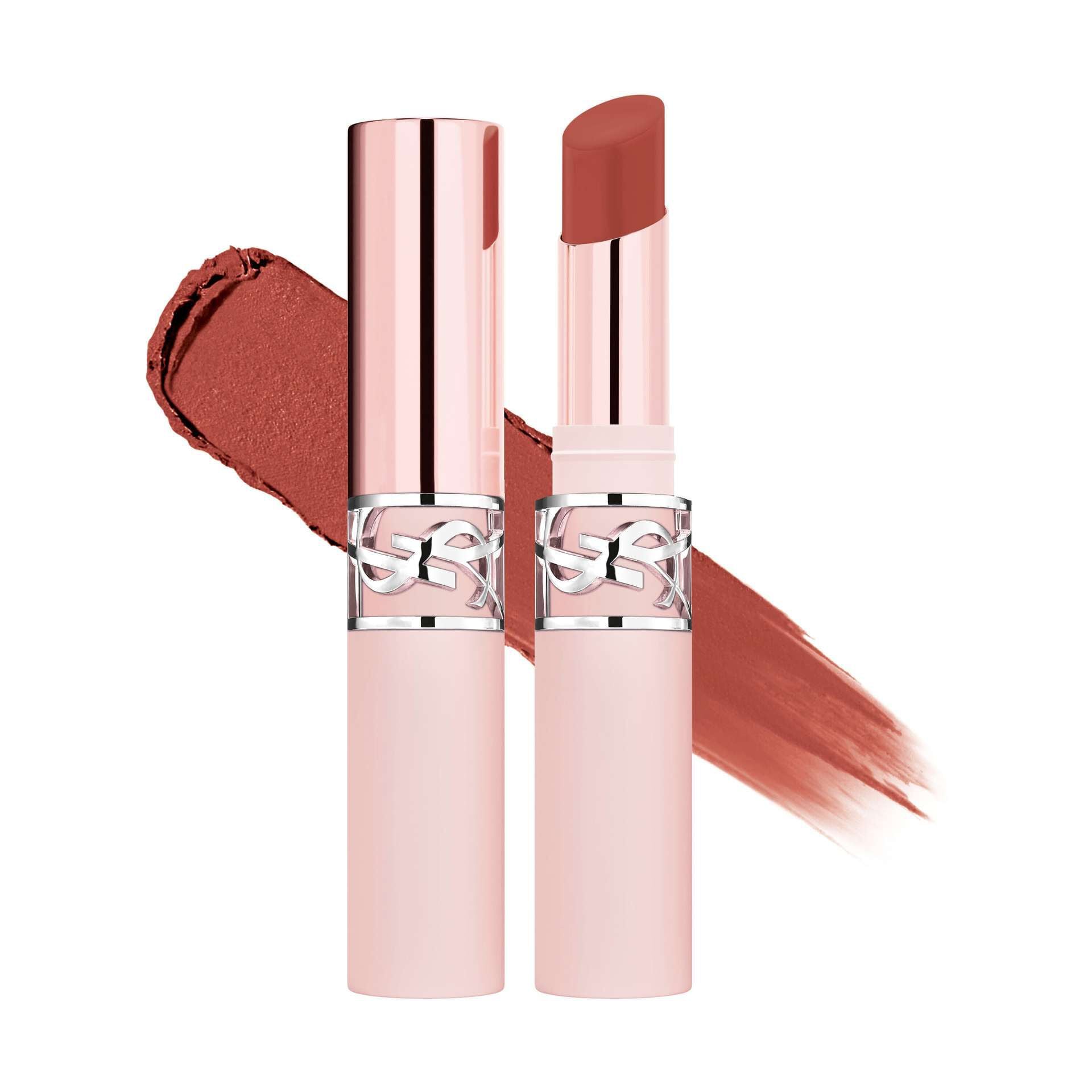 YSL LOVENUDE Lip Blusher, shade 05 Apple Sin. Packshot of opened and closed product with swatch.