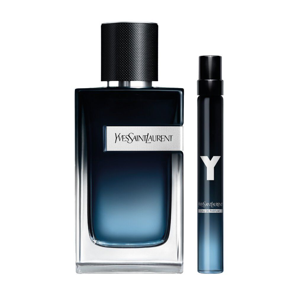 YSL Y Eau de Parfum 100ml and 10ml bottles,