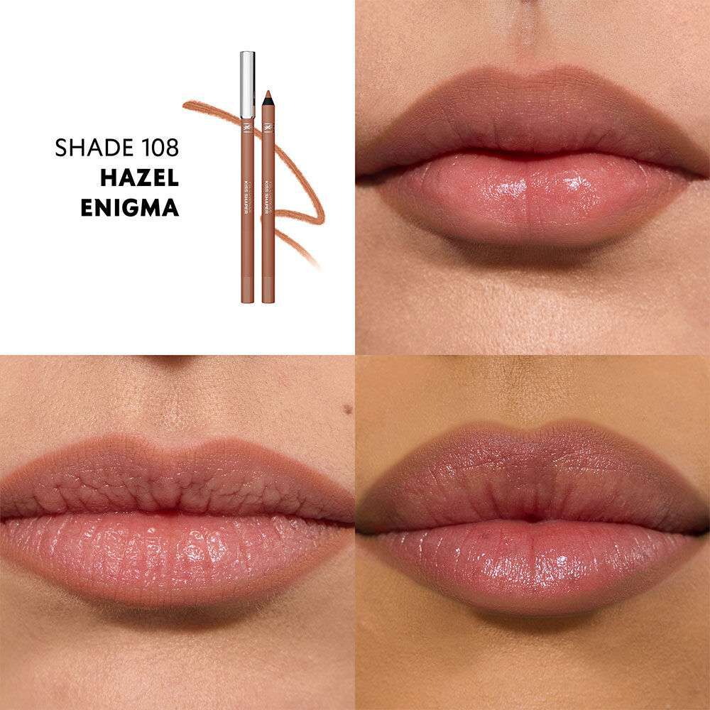 Close-up lips wearing YSL LOVENUDE KISS SHAPER nude shade.