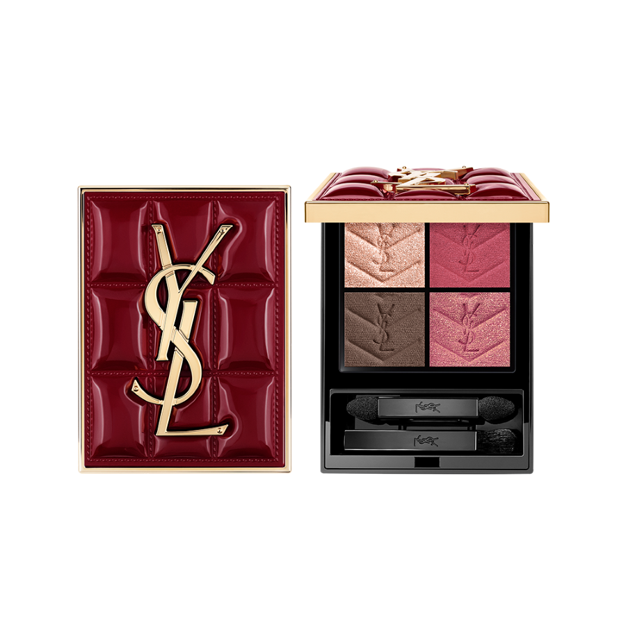 YSL Couture Mini Clutch collector edition palette with quilted burgundy case and four eyeshadow shades